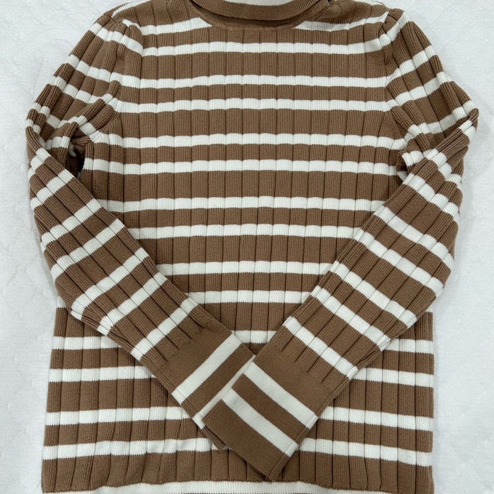 Talbots Brown and Cream Striped Crewneck Sweater
